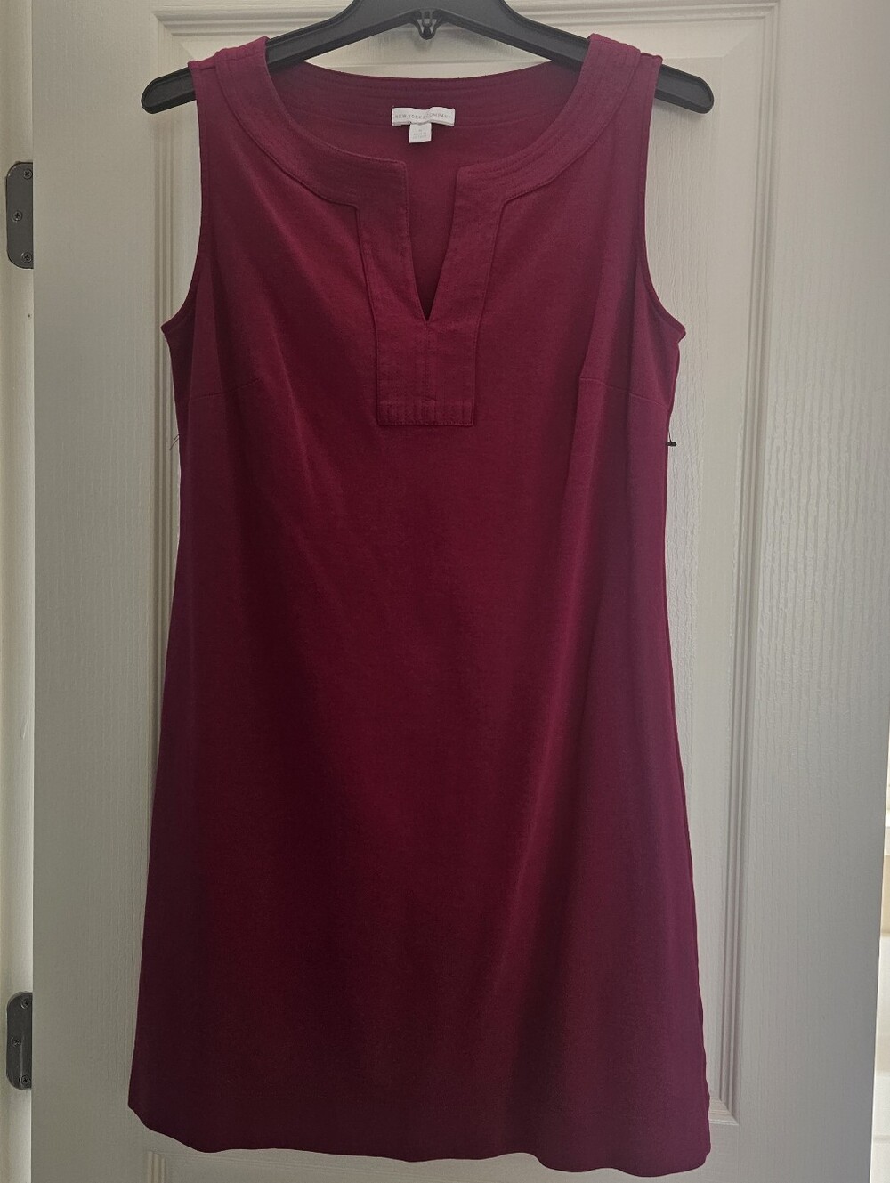 New York & Company Sleeveless Wine-Red Split Neck Tank Dress